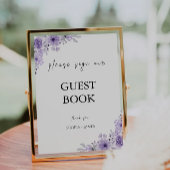 Paarse bruiloft gastenboek teken Sjabloon Kaart