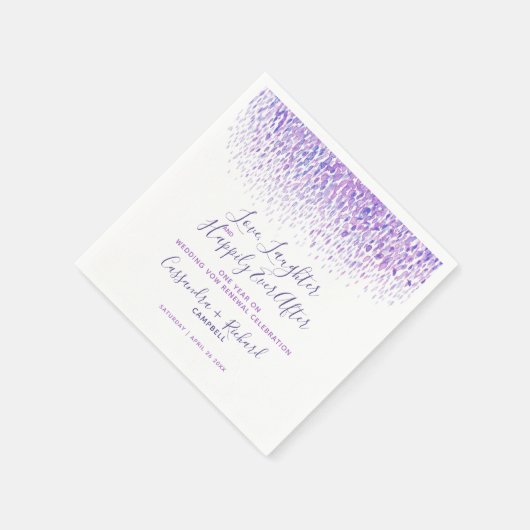 Paarse bruiloft gelofte verlenging 1 jaar op geluk servet (Hoek)