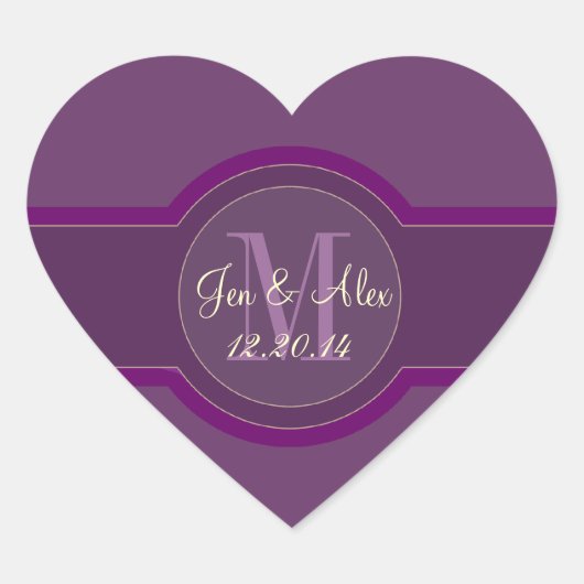 Paarse bruiloft gunst Stickers hartvormig (Voorkant)