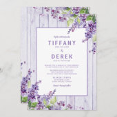 Paarse bruiloft met Lila Floral Waterverf Rustic Kaart (Voorkant / Achterkant)