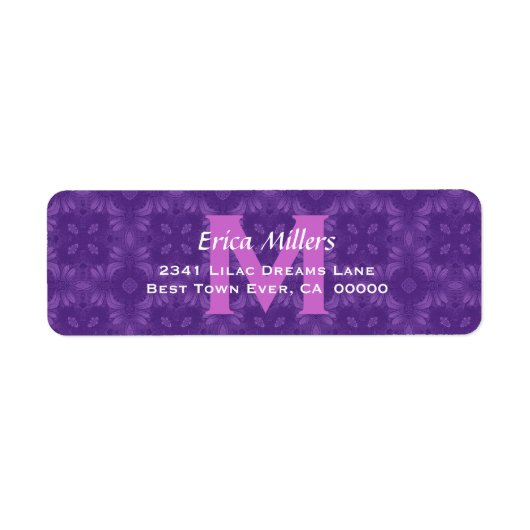 Paarse Bruiloft Monogram Adreslabel V10 Etiket (Voorkant)