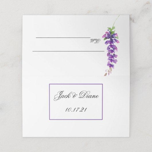Paarse Bruiloft Waterverf Lavendel Plaats Kaarten (Buitenkant ongevouwen)