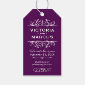 Paarse Bruiloft Wijnfles Monogram Cadeaulabel (Voorkant)