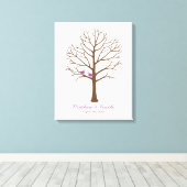 Paarse bruine vogeltjes Vingerprint Tree Weddensch Canvas Afdruk (Insitu (Houten vloer))