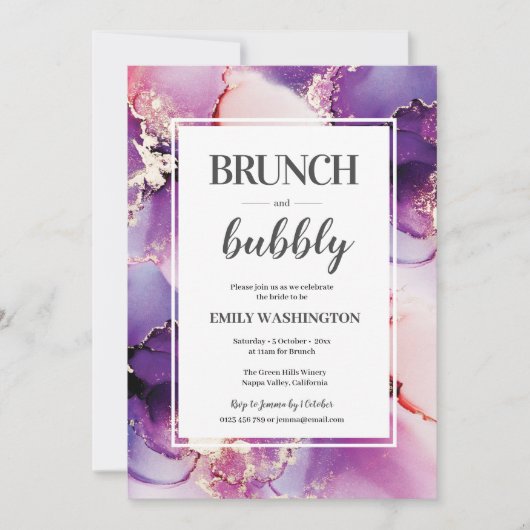 Paarse brunch & bubbelige bruidsdouche uitnodiging (Voorkant)