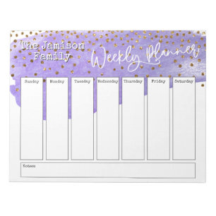 Paarse Brushstroke Gold Confetti Weekplanner Notitieblok