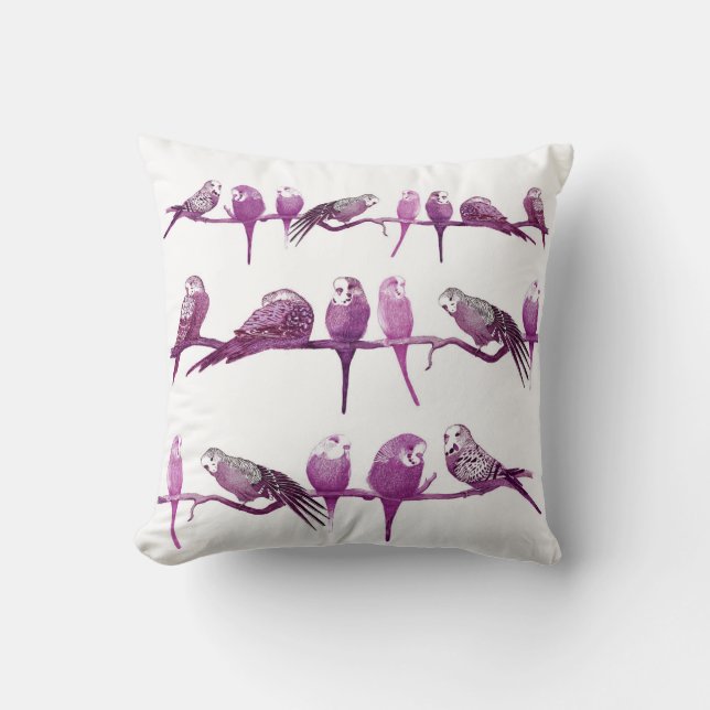 Paarse Budgie Bird Parrot Cushion Pillow Kussen (Voorkant)