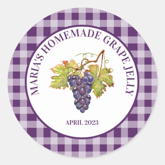 Paarse buffelcheque Homemade Grape Jelly of Jam Ronde Sticker (Voorkant)