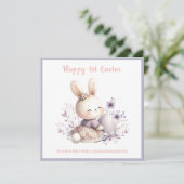 Paarse Bunny Meisje Kleindochter 1e Pasen Kaart (Staand voorkant)
