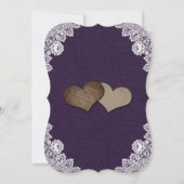 Paarse Burlap Bloemen Kant Zonnebloem Huwelijk Kaart (Achterkant)