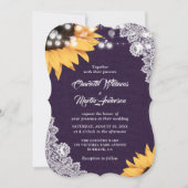 Paarse Burlap Lace Sunflower Wedding Invitting Kaart (Voorkant)