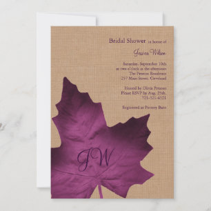 Paarse Burlap Monogrammed Bridal Shower Invitation Kaart