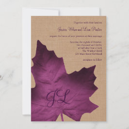 Paarse Burlap Monogrammed Wedding Invitation Kaart