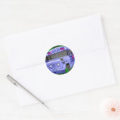 Paarse bus ronde sticker (Envelop)