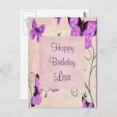Paarse Butterflies Briefkaart (Voorkant / Achterkant)