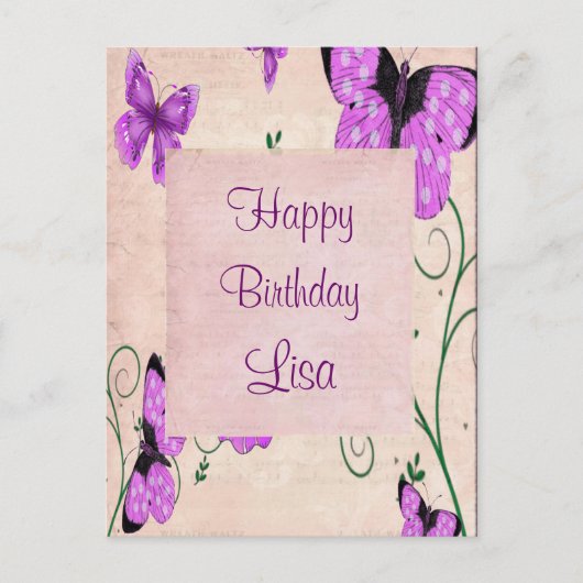 Paarse Butterflies Briefkaart (Voorkant)