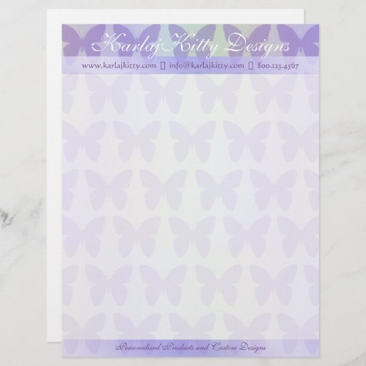 Paarse Butterflies Gepersonaliseerd Letterhead Briefhoofd (Voorkant / Achterkant)