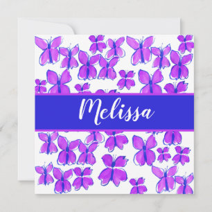Paarse Butterflies Gepersonaliseerde Waterverf Bedankkaart