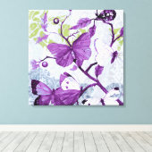 Paarse Butterflies op een filiaal Canvas Afdruk (Insitu (Houten vloer))