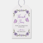 Paarse Butterflies Waterverf Wilde bloem Dank u we Cadeaulabel (Voorkant)