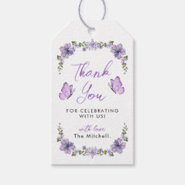 Paarse Butterflies Waterverf Wilde bloem Dank u we Cadeaulabel