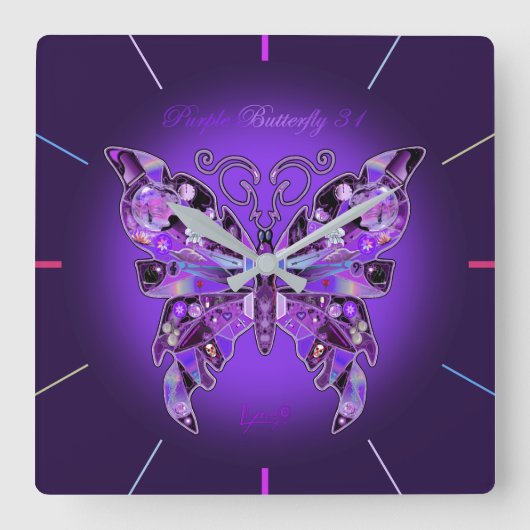 Paarse Butterfly 31  Vierkante Klok (Voorkant)