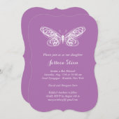 Paarse Butterfly Bat Mitzvah Uitnodiging (Voorkant / Achterkant)