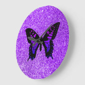 Paarse Butterfly Faux Violet Girly Glitter Grote Klok (Hoek)