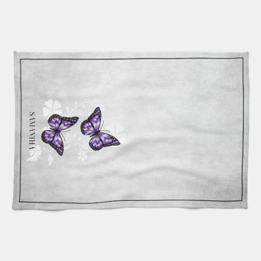Paarse Butterfly Floral Kitchen Towel Theedoek (Horizontaal)