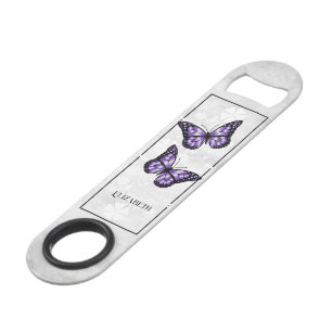 Paarse Butterfly Floral Personalized Bar Key Speed Flessenopener