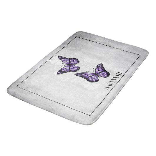 Paarse Butterfly Floral Personalized Bath Mat (Gekanteld)