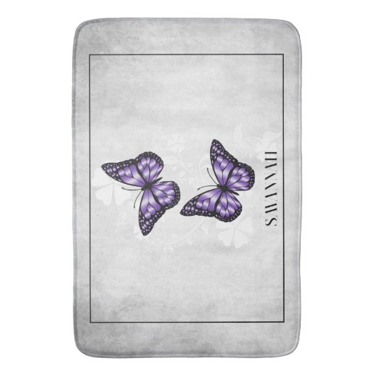 Paarse Butterfly Floral Personalized Bath Mat (Voorkant Verticaal)