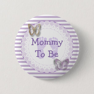 Paarse Butterfly Grandma om baby shower te zijn Ronde Button 5,7 Cm
