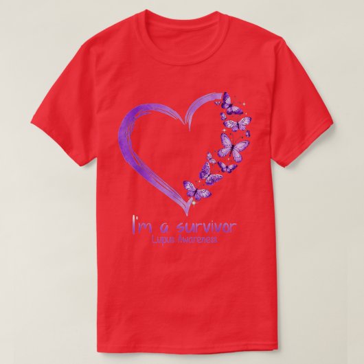 Paarse Butterfly Heart Im a Survivor Lupus Awarene T-shirt (Design voorkant)