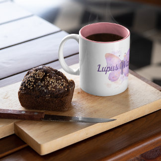 Paarse Butterfly Lupus Warrior Tweekleurige Koffiemok