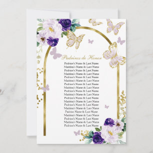 Paarse Butterfly Quinceanera Padrinos de Honor Kaart
