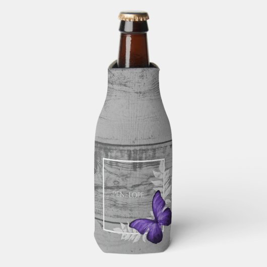 Paarse Butterfly Rustic - Aangepaste flessenkoeler Flesjeskoeler (Fles Voorkant)