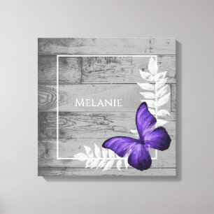 Paarse Butterfly Rustic Canvas Afdrukken