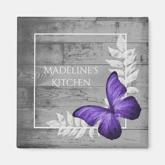 Paarse Butterfly Rustic Magnet Magneet (Voorkant)