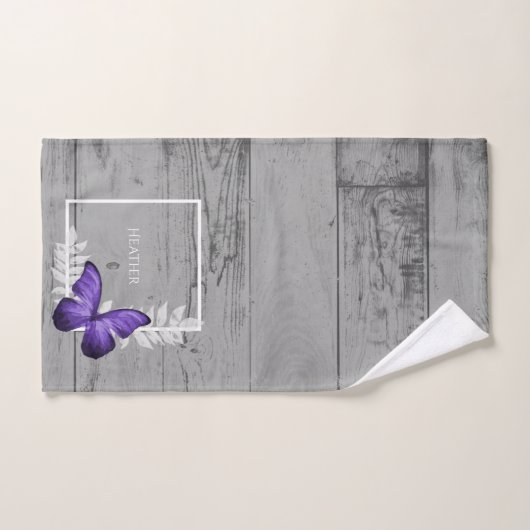 Paarse Butterfly Rustic Personalized Bad Handdoek (Handdoek)