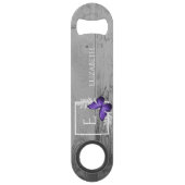 Paarse Butterfly Rustic Personalized Bar Key Speed Flessenopener (Voorkant)