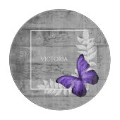 Paarse Butterfly Rustic Personalized Cutting Board Snijplank (Voorkant)