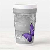 Paarse Butterfly Rustic Personalized Latte Mok (Voorkant)