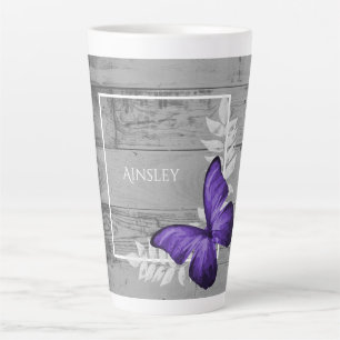 Paarse Butterfly Rustic Personalized Latte Mok