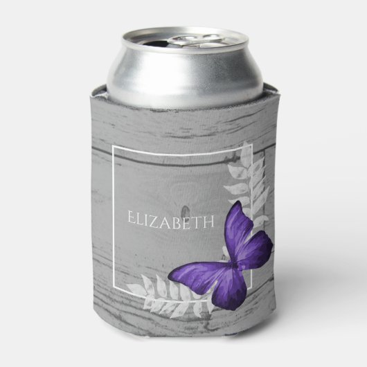 Paarse Butterfly Rustische Koelbox Blikjeskoeler (Blikje Voorkant)