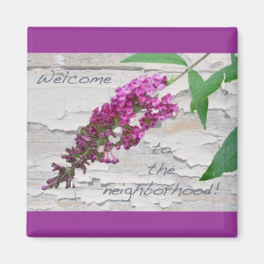 Paarse Butterfly Struik Welcome Magnet Magneet (Voorkant)