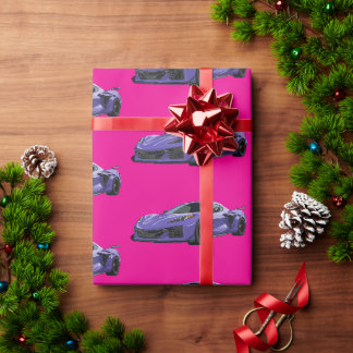 Paarse C8 Corvette sportwagen handgetrokken Cadeaupapier