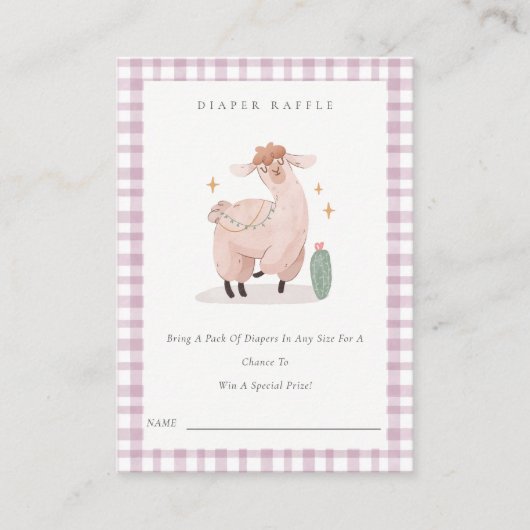 Paarse Cactus Boho Llama Diaper Raffle Baby shower Informatiekaartje (Voorkant)