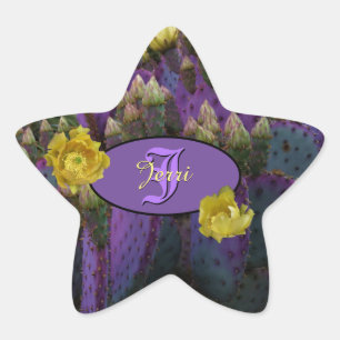 Paarse Cactus met gele bloemen Envelopdichtingen Ster Sticker
