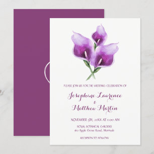 Paarse Calla lelie monogram trouwkaarten Kaart
